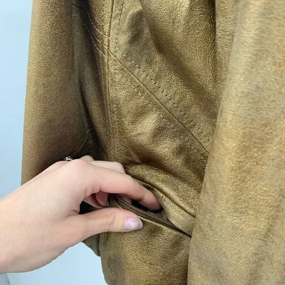 Cache Jacket Womens 0 Metallic Gold Open Front Waterfall Shoulder Pad Cropped - Picture 8 of 12